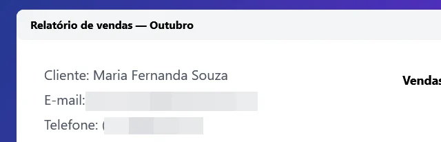 Uma captura com o e-mail e o telefone cobertos por pixels